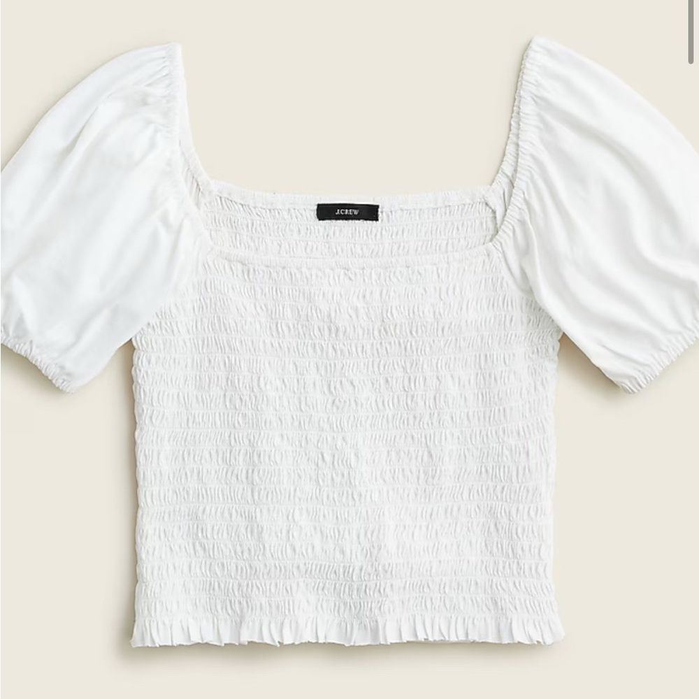NWT J. Crew White Smocked Puff Sleeve Top